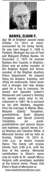 Lelands Restaurant - 2014 Obituary For Eldon F Bawks - Former Owner (newer photo)